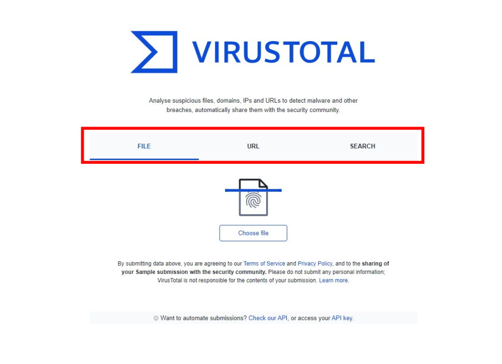 바이러스 토탈 홈페이지 화면